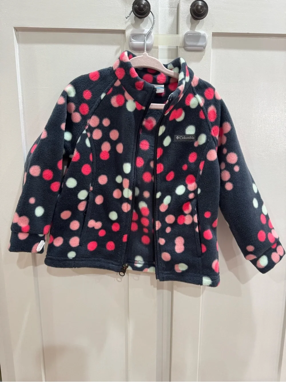 Columbia Navy Fleece Jacket with Pink & White Dot Print